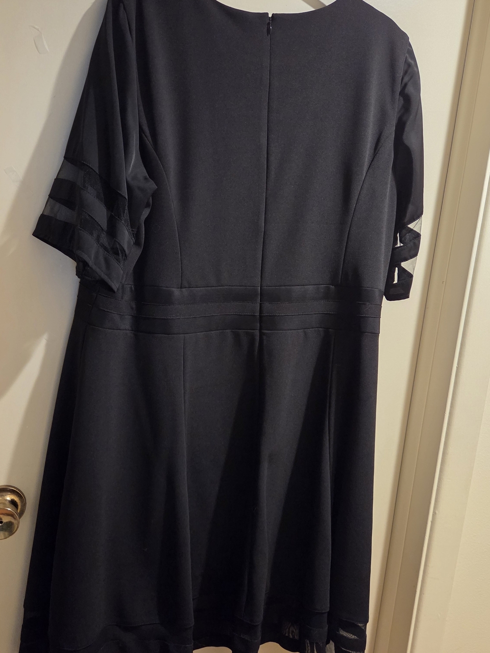 Calvin Klein Black A-Line Dress with Sheer Sleeve & Hem Stripe Details 22W - Picture 5 of 7
